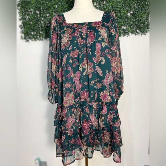 NWT Band of The Free Band of Gypsies Mandy Green Paisley Sheer Dress Size Medium - Picture 1 of 13